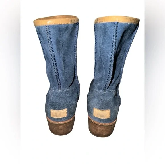 Womens UGG Blue Suede Pull On Short Low Heel Ankle Boots - Picture 2 of 7